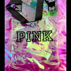 Pink plastic tote bag